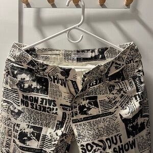 Garage Black and White Newspaper Print Boot Cut Jeans